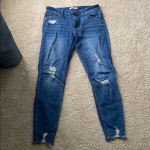Denim co. Distressed skinny jean with raw hem sz10